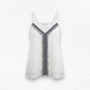 Akemi + Kin Ivory Lace Fringe Halter Tank Top Boho Anthropologie Size XS Petite